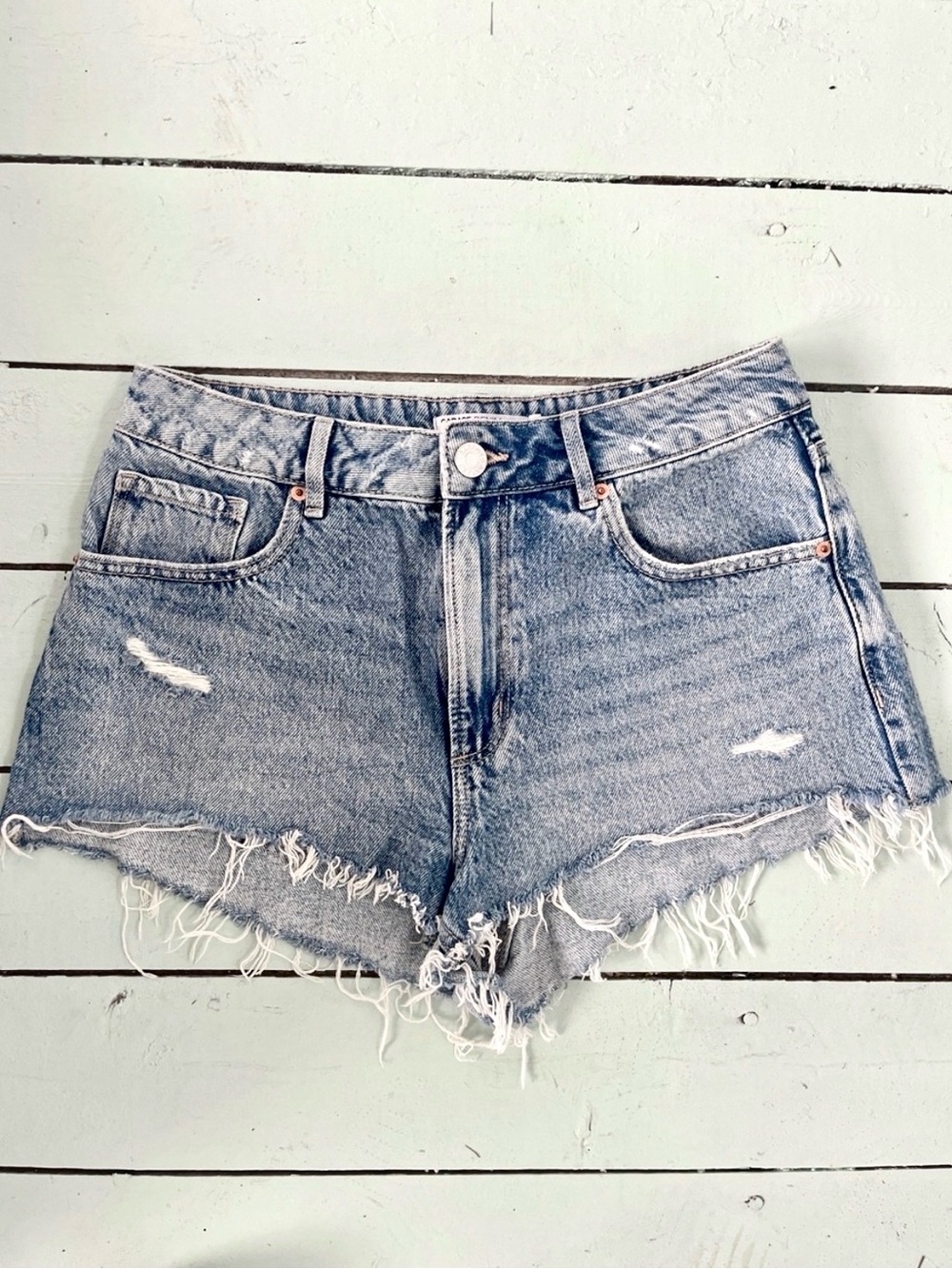 Garage Light Blue Distressed Denim Jean Shorts Festival
